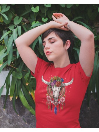 Tričko Hippie Cow Skull Native Floral