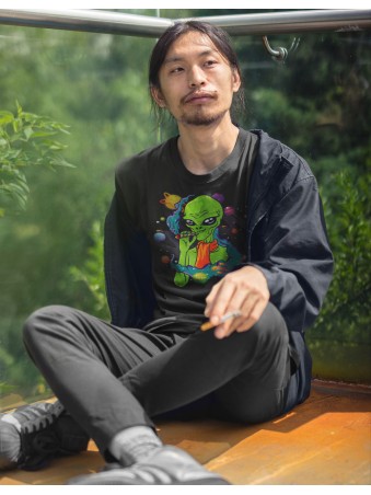 Tričko - Alien Smoking Weed Cigarette Psychedelic Sp