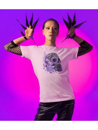 Tričko - Purple Floral Black Sugar Skull